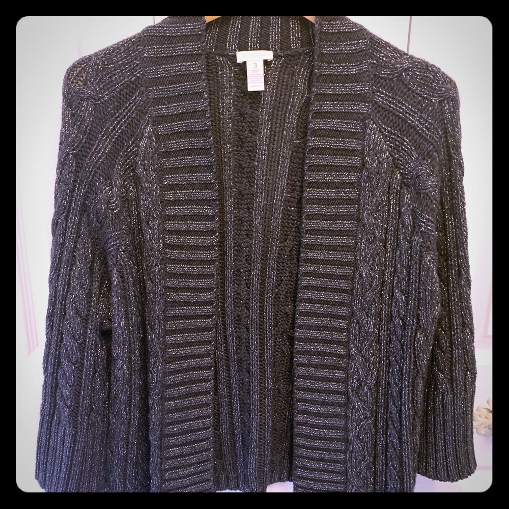 Chico’s Black/Silver Metalic 3/4 Sleeve Sweater